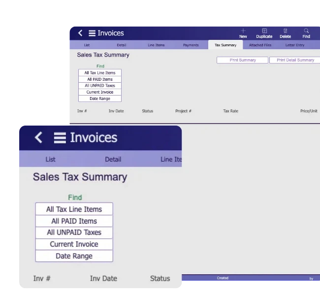 Studio Hero invoice tax reporting showing paid and unpaid tax activity tax rates Projects and tax amounts